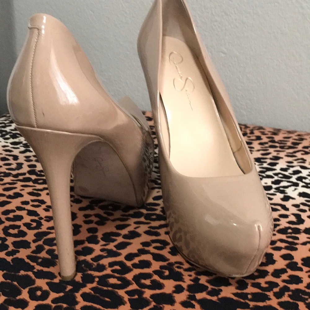 Jessica Simpson platform pumps nude